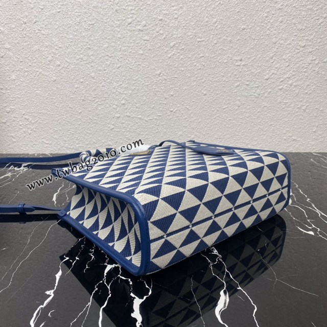 Prada專櫃新款刺繡織物包購物袋 1BA354中號 普拉達中號手提刺繡托特包 csp1153
